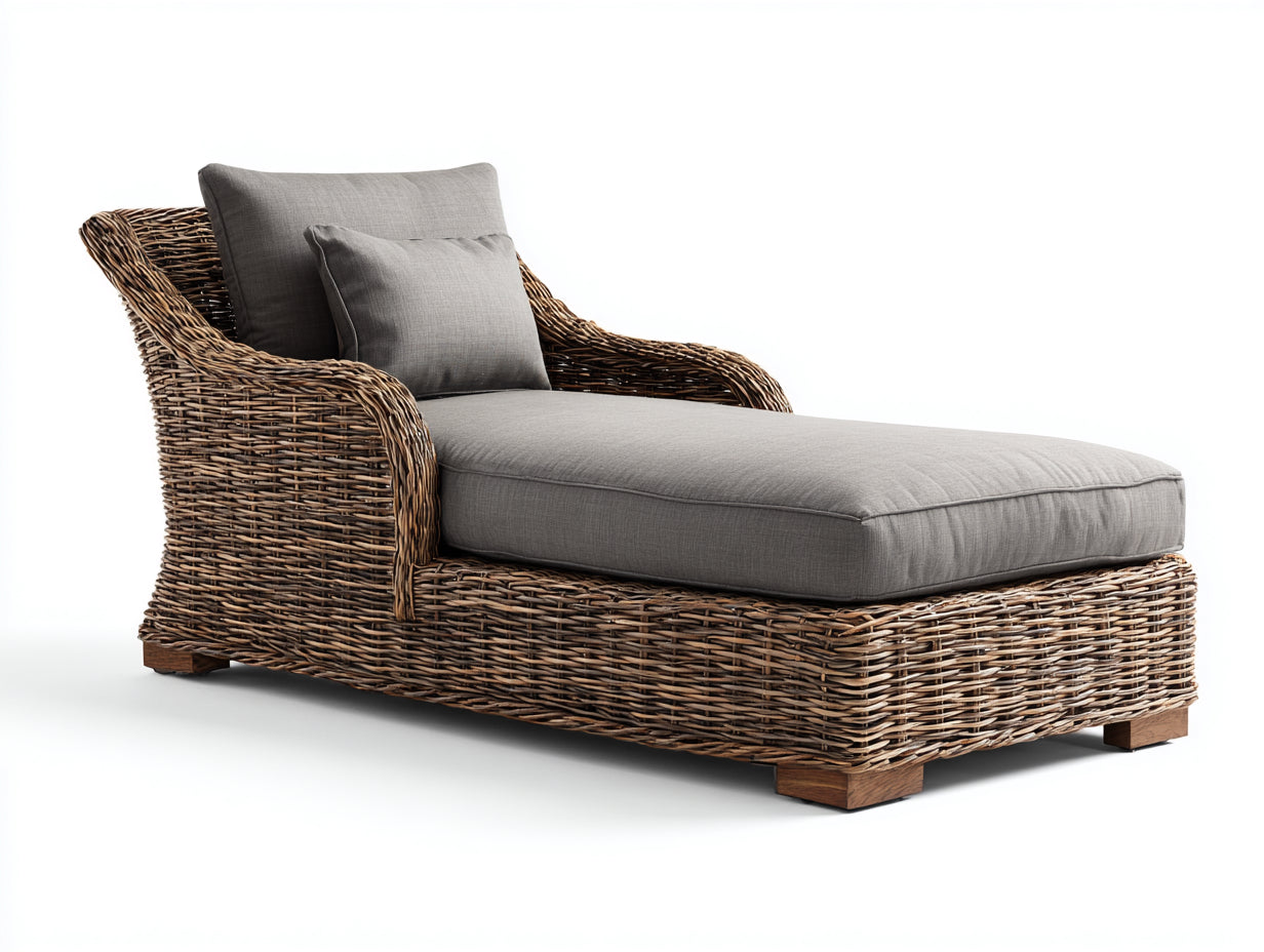Sonnenliege aus Polyrattan 195 x 90 x 88 cm - Braun und Grau - Gepolsterte Liegefläche mit Armlehnen für Garten und Terrasse
