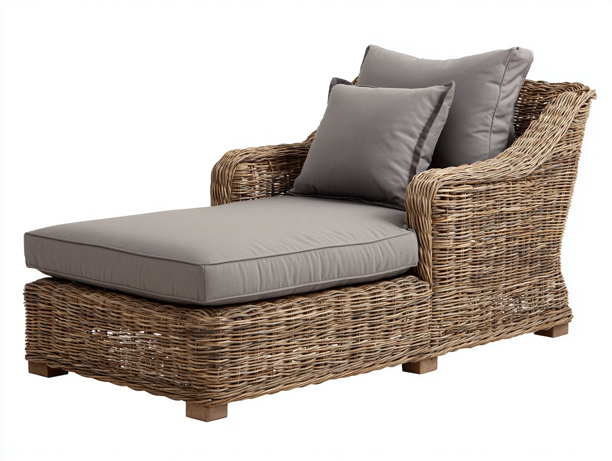 Sonnenliege Rattan 190x80x82 cm - Natur und Grau - mit Armlehnen