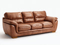 Gerades Sofa Kunstleder 220x92x90 cm - Braun-Holzbraun - 3-Sitzer Wohnzimmersofa mit gepolsterten Armlehnen für Wohnzimmer