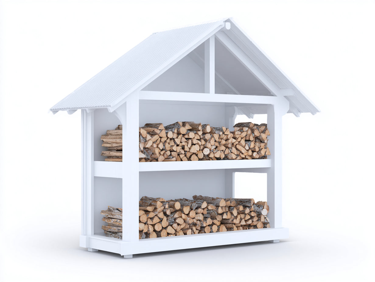 Kaminholzregal aus Holz 180 x 70 x 200 cm - Weiß - Überdachtes Design für Garten und Terrasse
