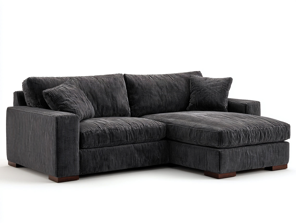 Ecksofa mit Cordbezug 245x165x85 cm - Dunkelgrau - Breite Relaxfläche im modernen Stil