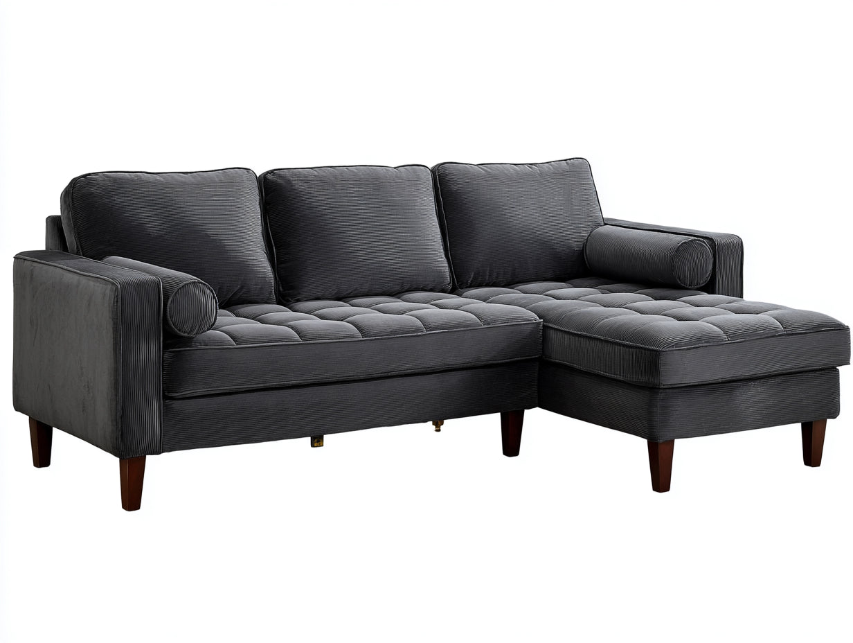 Ecksofa aus Cordstoff 260 x 160 x 85 cm - Anthrazit - Modernes Polsterdesign mit Chaiselongue für das Wohnzimmer