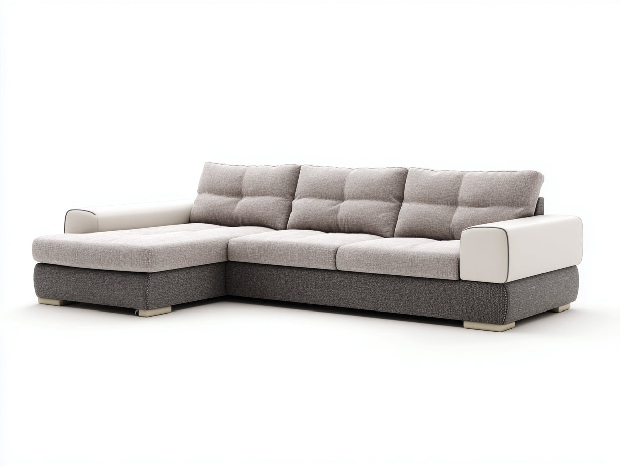Ecksofa Stoff 300x170x82 cm - Hellgrau-Dunkelgrau-Creme - modernes Wohnzimmersofa mit Steppung