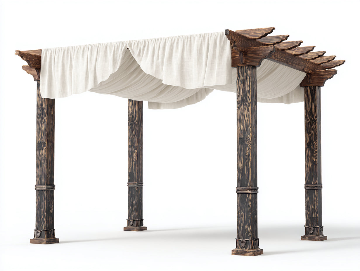 Pavillon Holz 350x300x240 cm - Dunkelbraun und Creme - mit Stoffdach