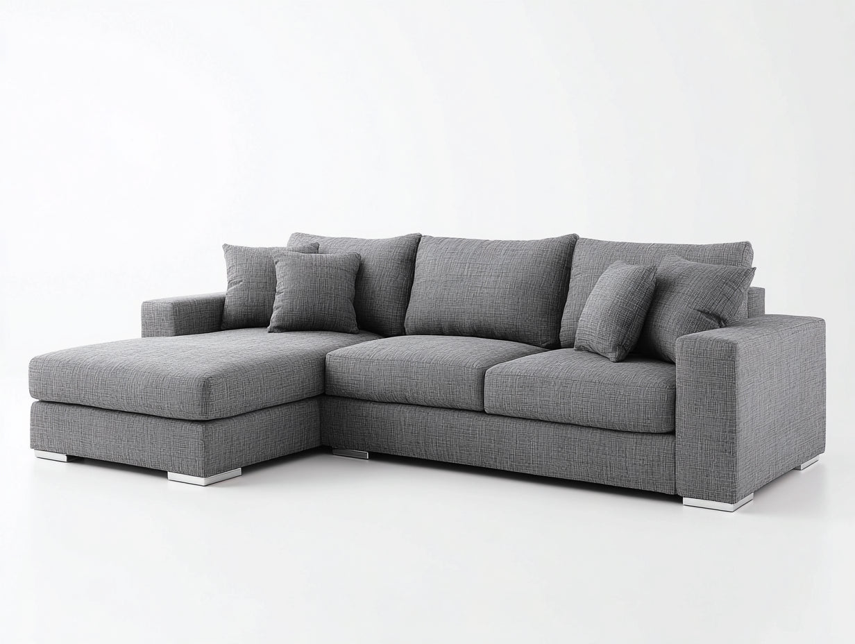 Ecksofa mit Webstoffbezug 280x180x88 cm - Grau und Silberfarben - Großzügige Relaxfläche im modernen Stil