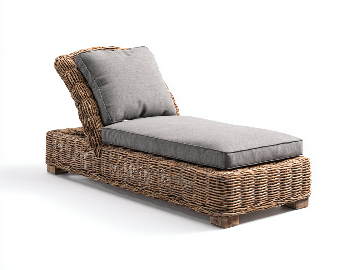 Sonnenliege Rattan 200x75x82 cm - Natur und Grau - mit erhöhter Rückenlehne