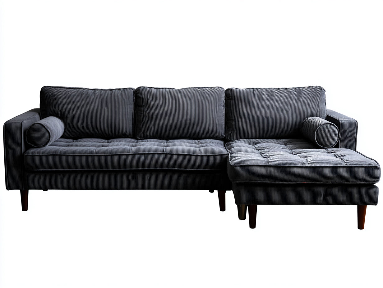 Ecksofa aus Cordstoff 280 x 170 x 85 cm - Anthrazit - Modernes Polsterdesign mit Chaiselongue für das Wohnzimmer