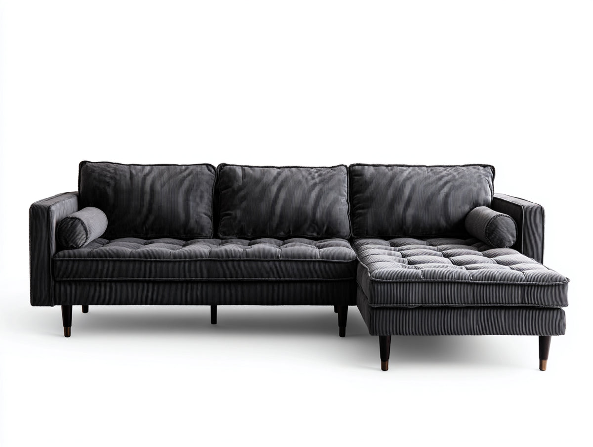 Ecksofa Cordstoff 260x160x82 cm - Dunkelgrau - Modernes Wohnzimmersofa mit Liegefläche für Wohnzimmer