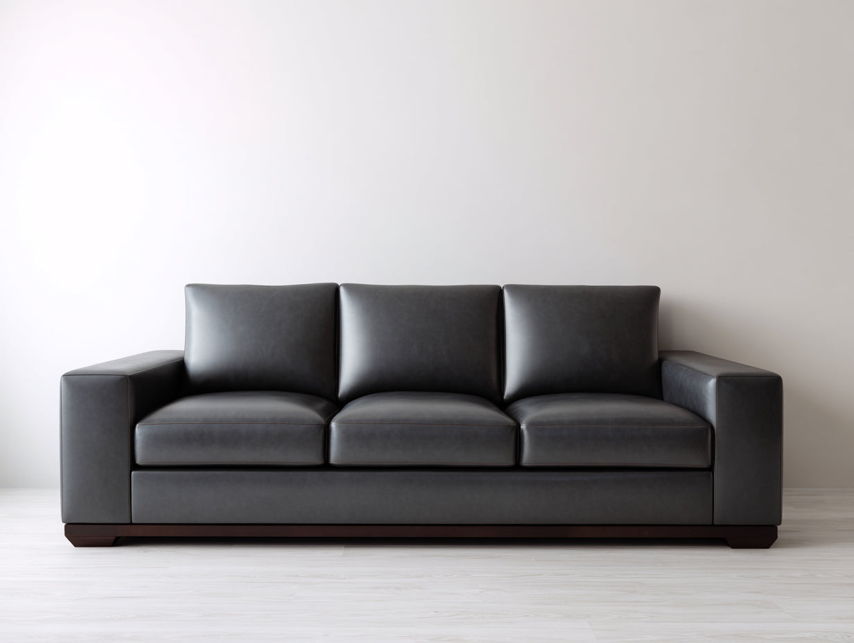 Gerades Sofa 3 Sitzer Lederoptik 220x88x78 cm - Dunkelgrau-Dunkelbraun - modernes Design mit breiten Armlehnen