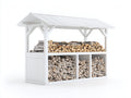 Kaminholzregal aus Holz 240 x 80 x 210 cm - Weiß - Überdachtes Design für Garten und Terrasse