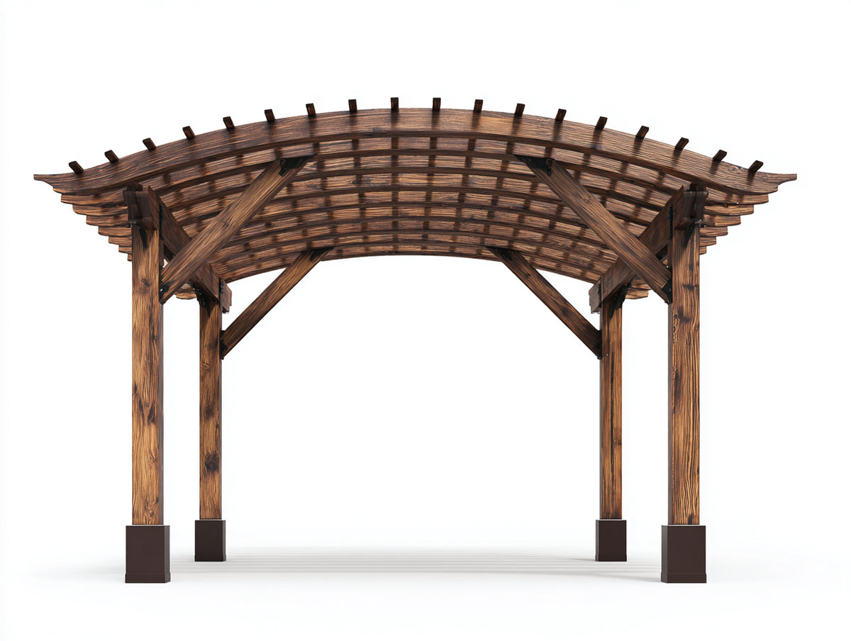 Pavillon aus Holz 420x300x255 cm - Braun - gebogenes Lamellendach für Garten und Terrasse