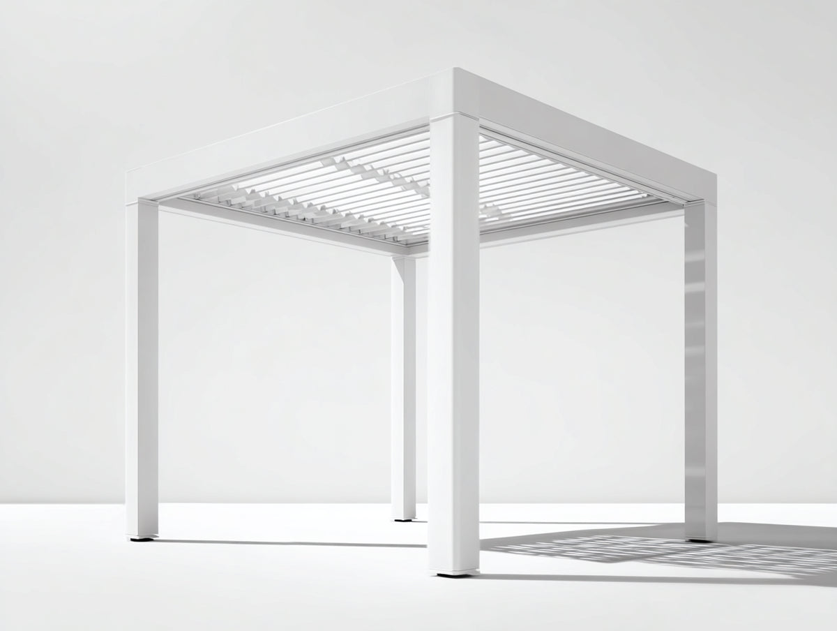 Pavillon aus Aluminium 300 x 300 x 250 cm - Weiß - Freistehendes Design mit Lamellendach für Garten und Terrasse