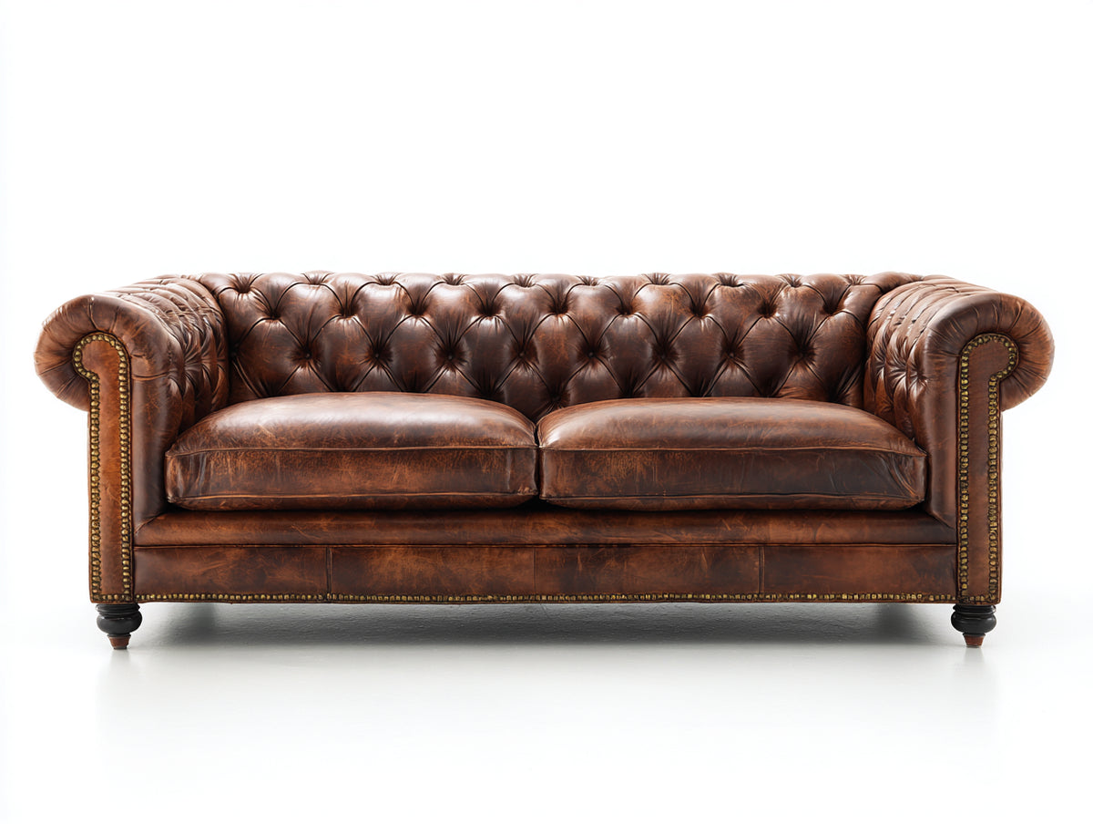 Gerades Sofa in Lederoptik 220 x 96 x 78 cm - Braun - Chesterfield Design für das Wohnzimmer
