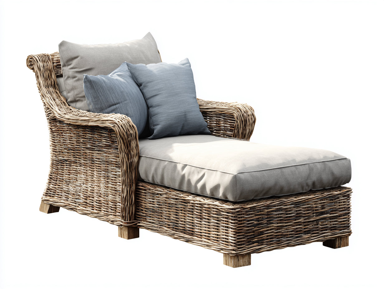 Sonnenliege Polyrattan 185x80x90 cm - Natur-Grau - Lounge Design mit Armlehnen