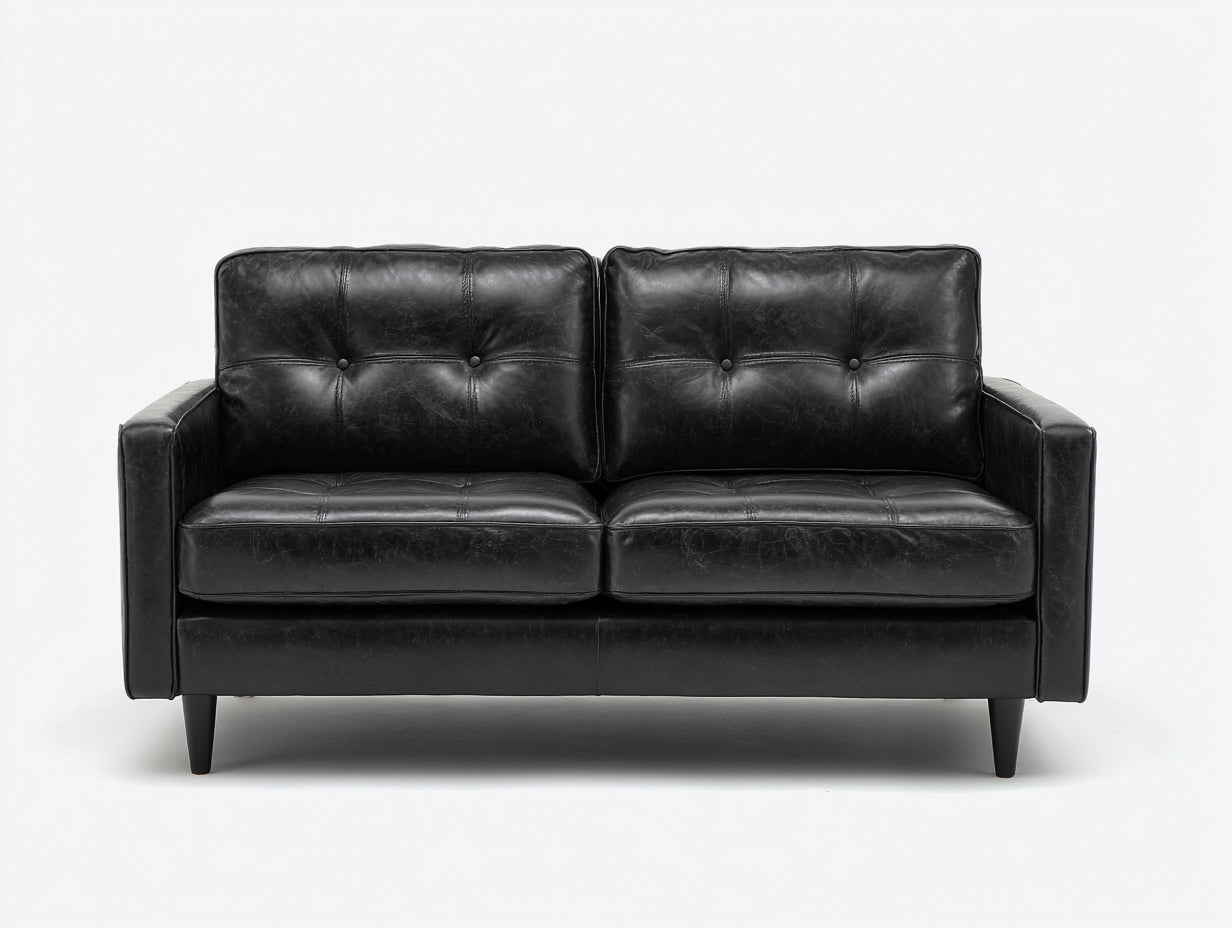 Gerades Sofa mit Kunstlederbezug 188x86x85 cm - Schwarz - 2-Sitzer mit Knopfheftung im Vintage-Stil