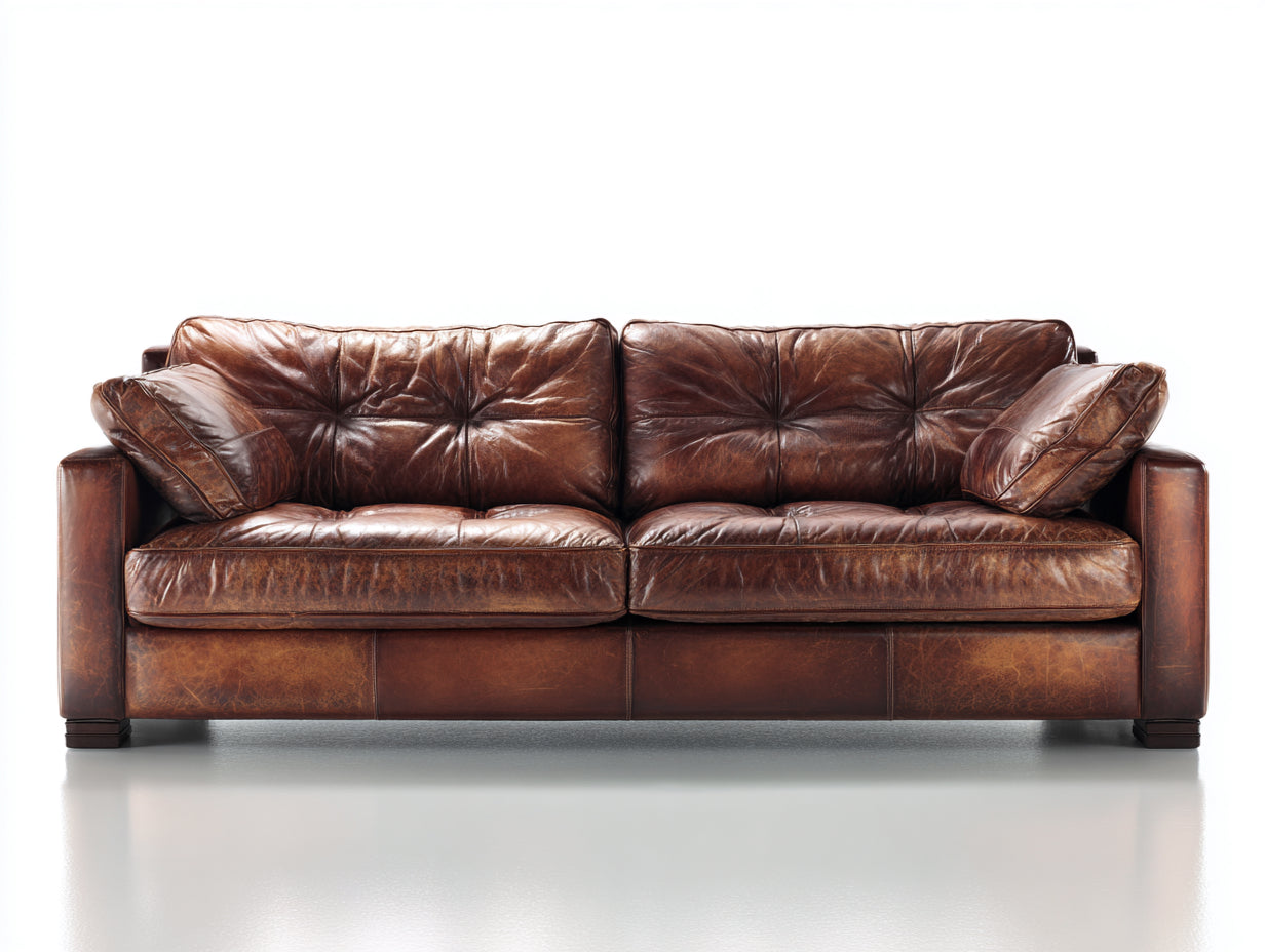 Gerades Sofa mit Bezug in Lederoptik 225x95x88 cm - Dunkelbraun - 3-Sitzer im Vintage-Stil