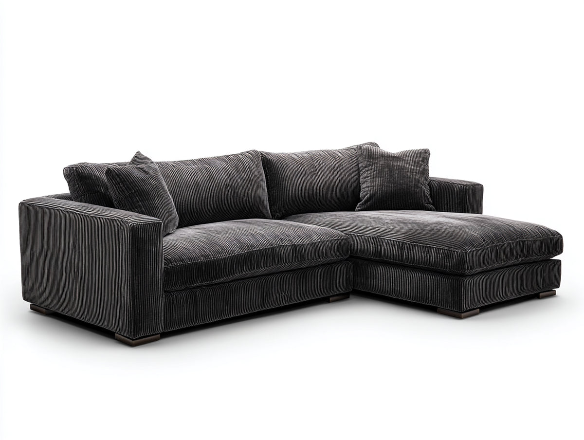 Ecksofa Cordstoff 280x170x78 cm - Dunkelgrau - Modernes Wohnzimmersofa mit Ottomane für Wohnzimmer
