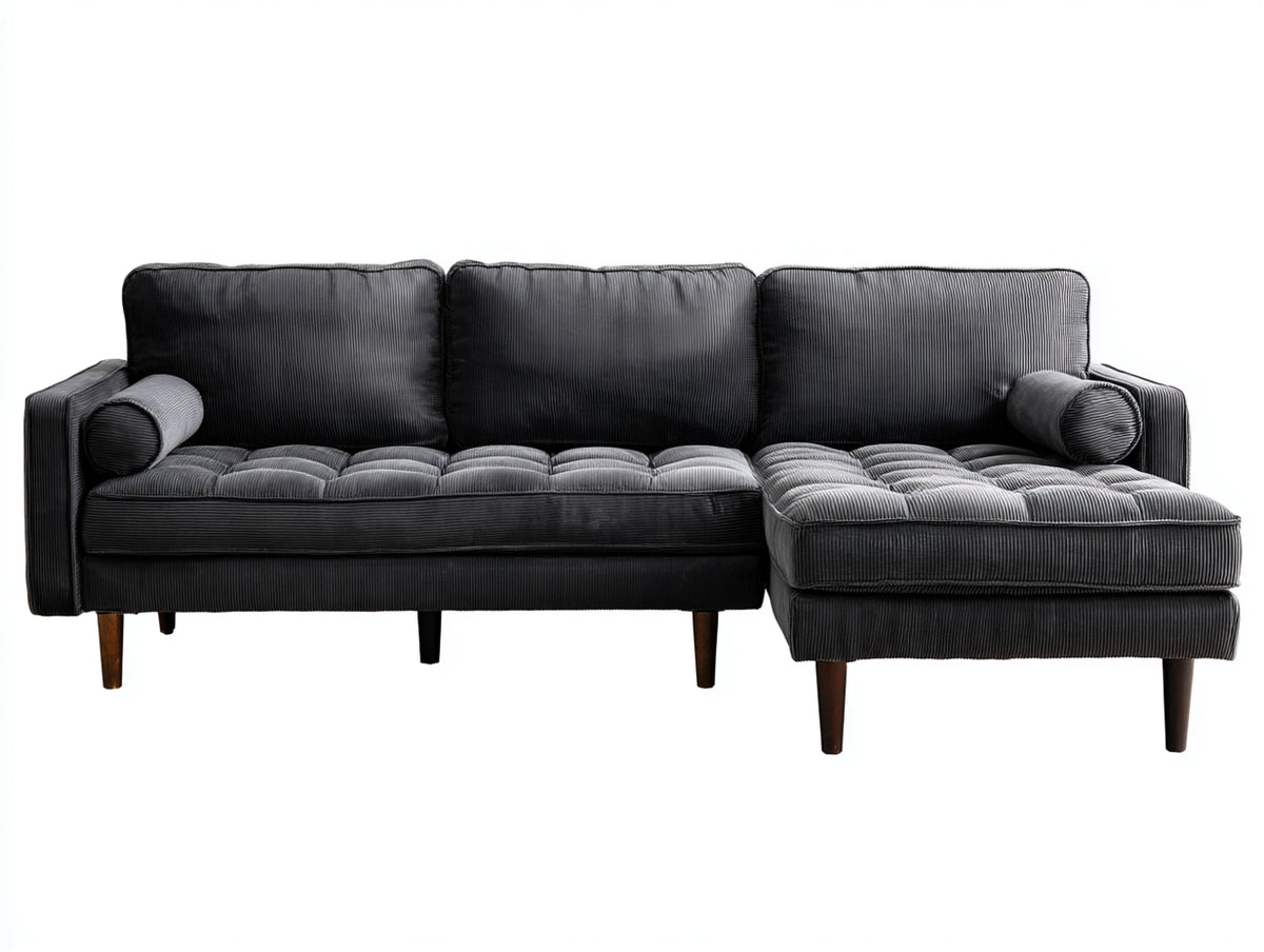 Ecksofa aus Cordstoff 275 x 165 x 85 cm - Anthrazit - Modernes Polsterdesign mit Chaiselongue für das Wohnzimmer