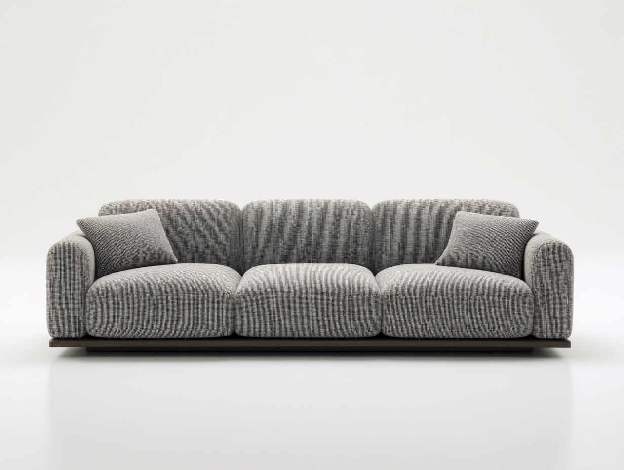 Gerades Sofa Stoff 230x95x78 cm - Grau-Schwarz - 3-Sitzer Wohnzimmersofa mit breiten Armlehnen für Wohnzimmer