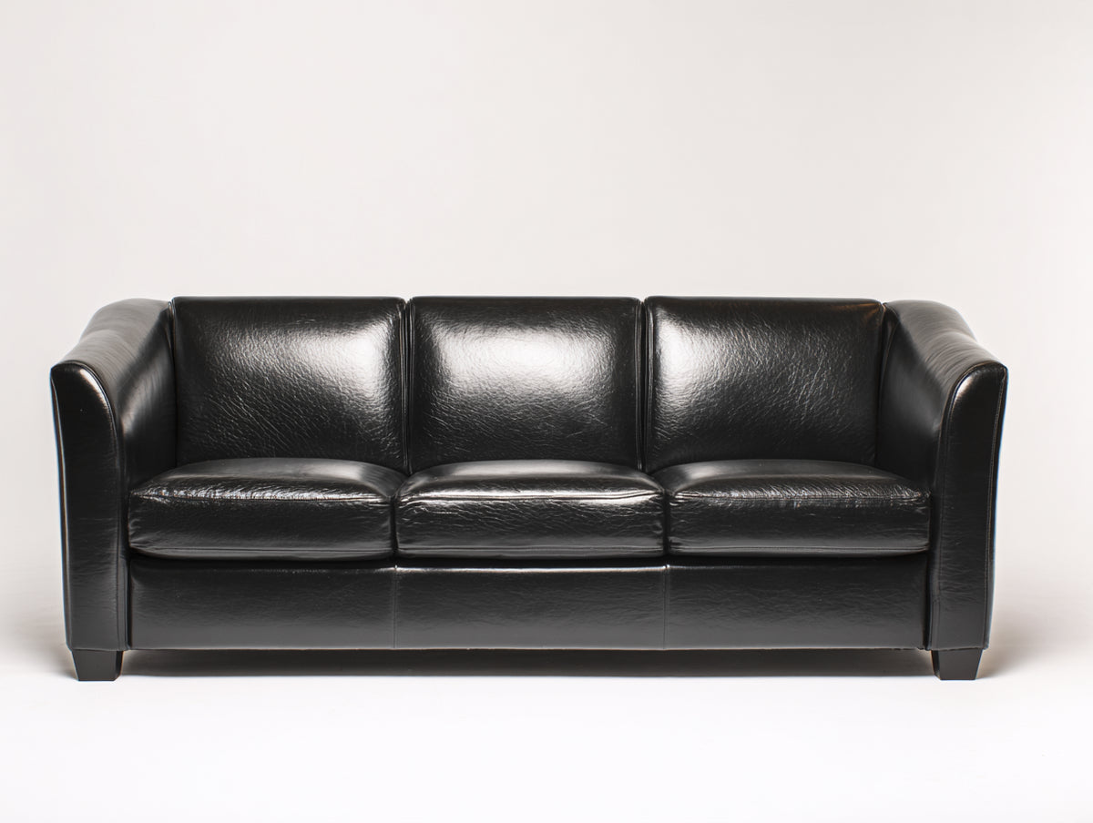 Gerades Sofa aus Kunstleder 220 x 90 x 85 cm - Schwarz - Klassisches 3-Sitzer Polsterdesign für das Wohnzimmer
