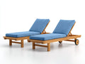 Sonnenliege 2er Set aus Holz 200 x 70 x 95 cm - Naturfarben und Blau - Verstellbares Design mit Rollen für Garten und Terrasse