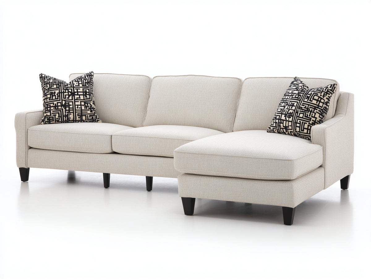 Ecksofa Stoff 250x155x82 cm - Creme-Schwarz - Modernes Wohnzimmersofa mit Liegefläche für Wohnzimmer