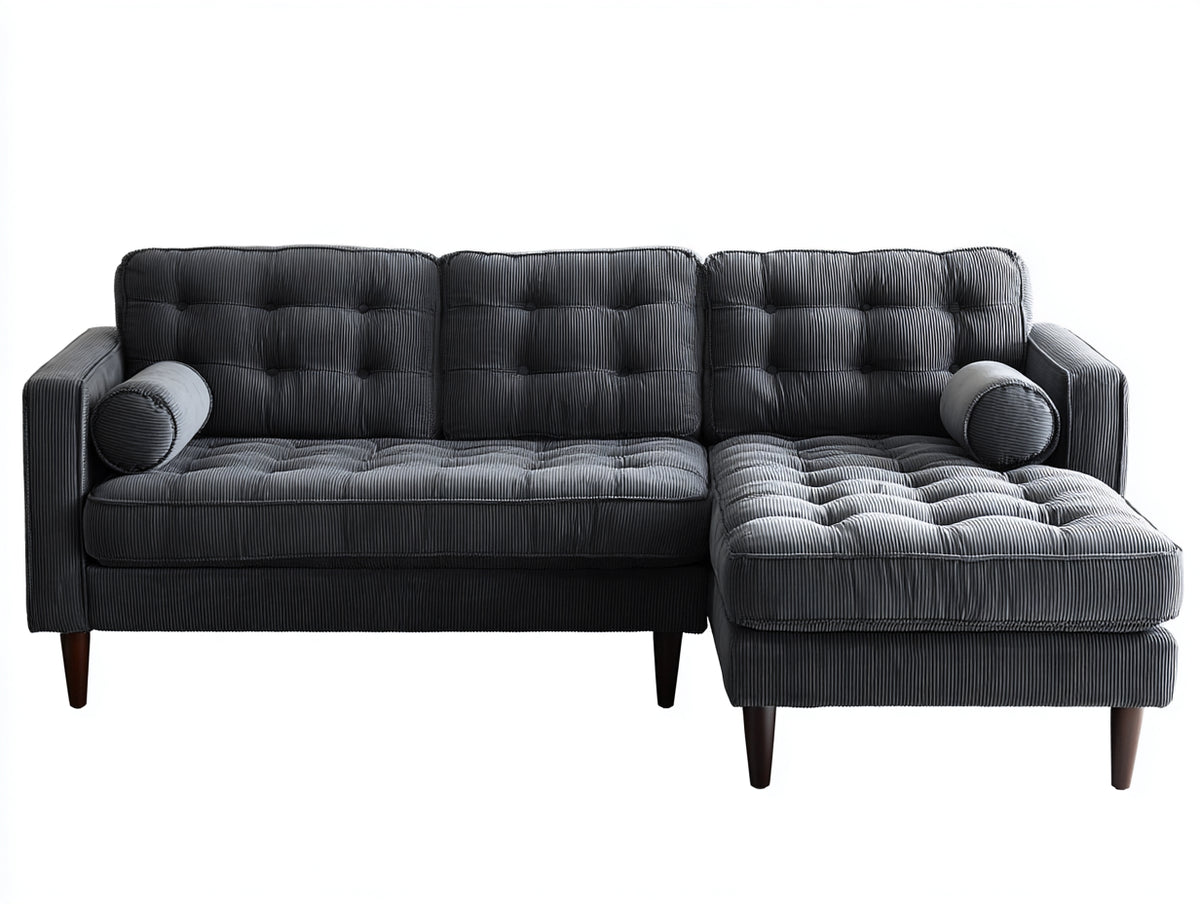 Ecksofa mit Cordbezug 235x155x85 cm - Dunkelgrau - Gepolsterte Relaxfläche im modernen Stil