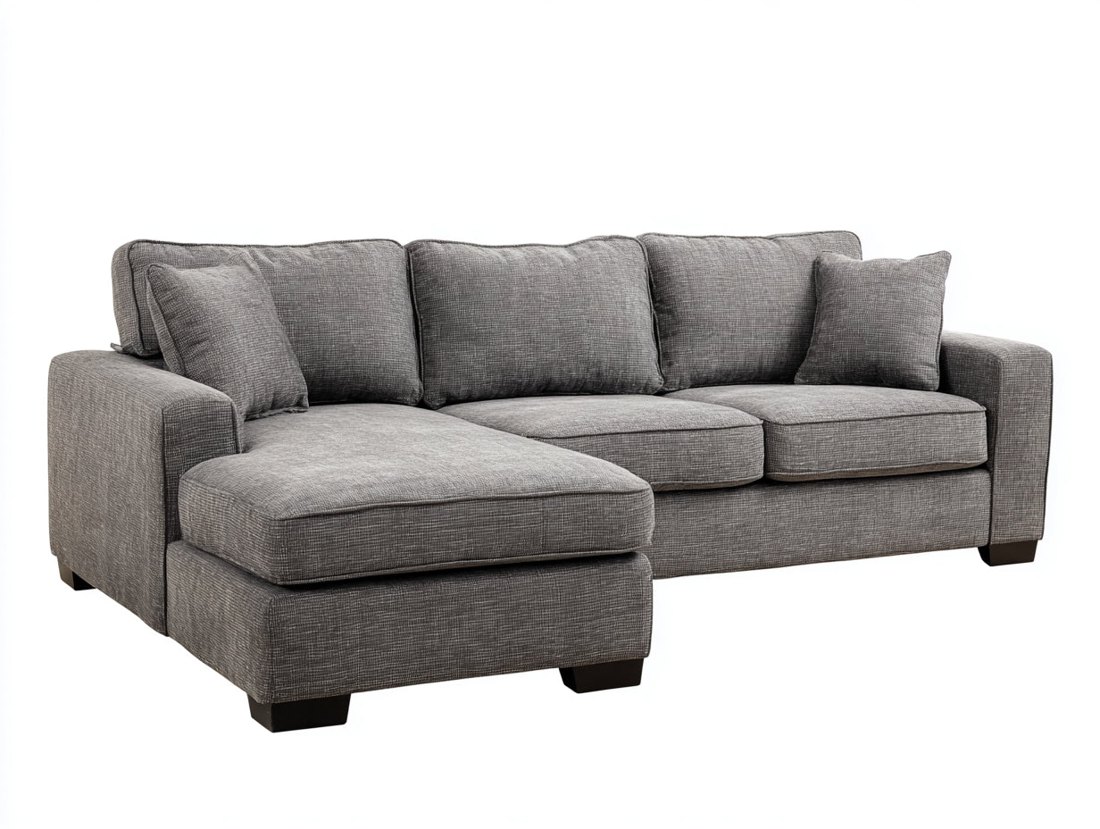Ecksofa Stoff 270x165x83 cm - Grau-Schwarz - Modernes Wohnzimmersofa mit Liegefläche für Wohnzimmer