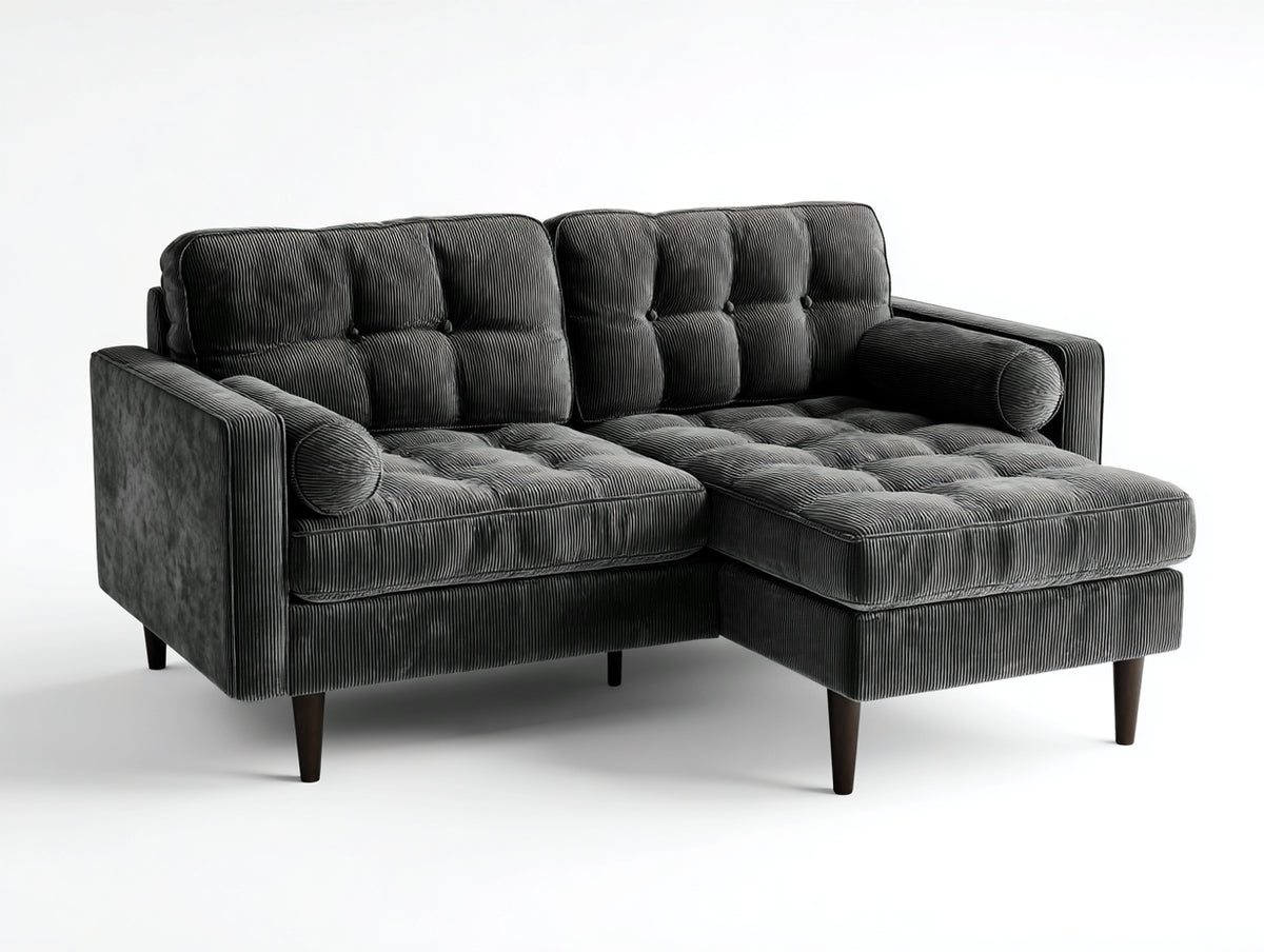 Ecksofa Cordstoff 250x160x82 cm - Dunkelgrau-Schwarz - modernes Loungedesign mit Steppung