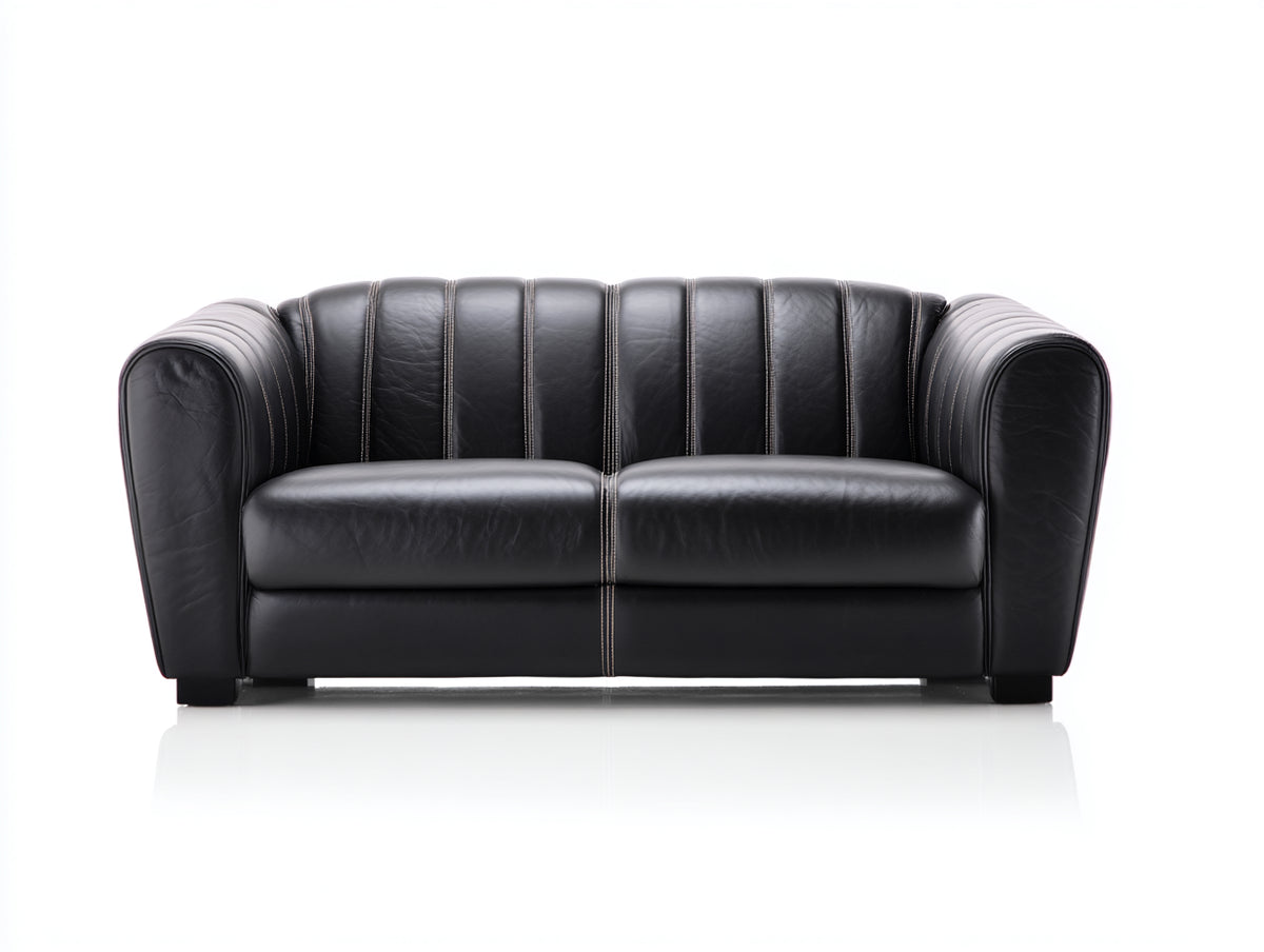 Gerades Sofa 2 Sitzer Lederoptik 180x85x76 cm - Schwarz - klassisches Design mit Steppnähten