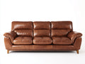 Gerades Sofa 3 Sitzer in Lederoptik 225x92x90 cm - Cognacbraun und Holzbraun - mit breiten Armlehnen
