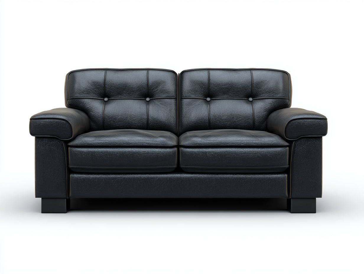 Gerades Sofa mit Kunstlederbezug 185x90x88 cm - Schwarz - 2-Sitzer mit Knopfheftung im klassischen Stil