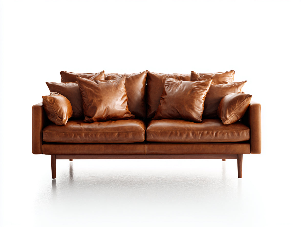 Gerades Sofa 3 Sitzer Lederoptik 230x88x82 cm - Cognacbraun-Dunkelbraun - modernes Design mit Holzbeinen