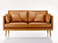 Gerades Sofa 2 Sitzer Lederoptik 210x88x82 cm - Cognac-Naturholz - modernes Design mit Holzbeinen